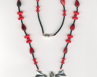 Red and Black Beaded Flying Dragon Necklace