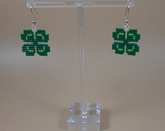 Beaded St. Patrick's Day 4 Leaf Clover Earrings