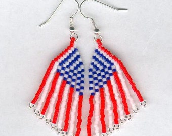 Beaded Jewelry PATRIOTIC American FLAG Seed Beads Earrings