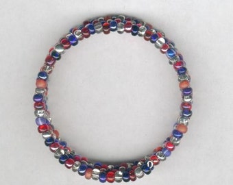 Patriotic Jewlery Red, Silver, Blue, Beaded Bracelet 4th of July