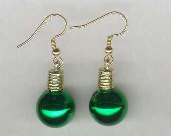 Green Christmas Ball Ornament Earrings