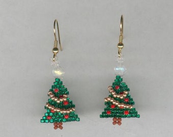 Beaded Christmas Tree Earrings