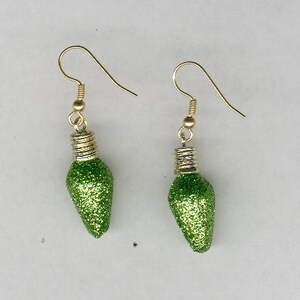 Green Christmas Light Bulb Ornament Earrings image 1