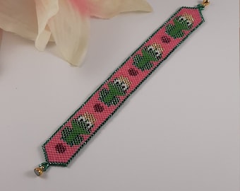 Beaded Frog Prince Bracelet, Seed Bead Frog Bracelet, Sitting Frog Bracelet, Beaded Frogs