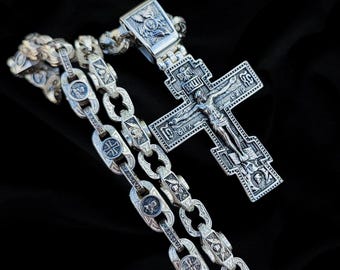 Silver classic cross and massive chain of silver (gift, accessories for boyfriend, father)