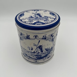Vintage Tin Holland Molen Stroopwafel Delft Style Blue and White