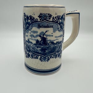 Vintage Hand Painted Delfts Holland Heineken Stein Tavern Mug