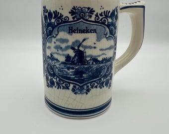 Vintage Hand Painted Delfts Holland Heineken Stein Tavern Mug