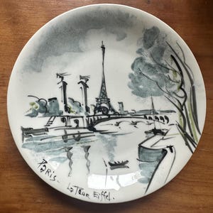 Vintage Hand Painted Paris France La Tour Eiffel Decorative Plate