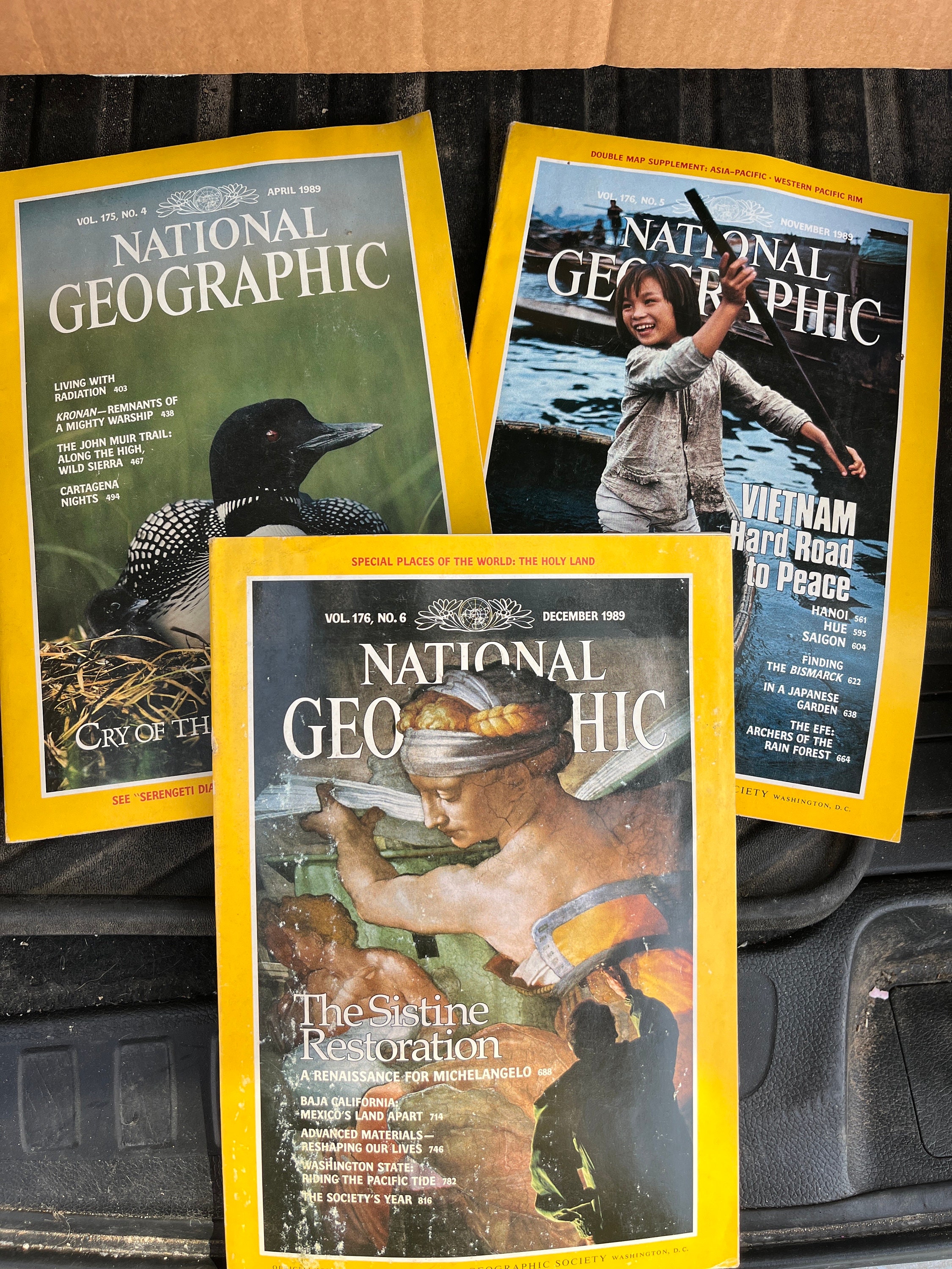 1989 National Geographic, vintage magazine, various