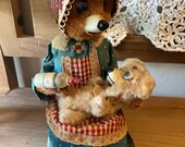 Animatronic feeding mama bear, Linemar Co, Japan, vintage, 1950s