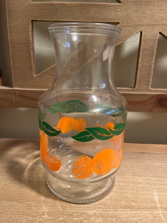 Orange juice carafe, vintage juice bottle, glass juice pitcher, carafe