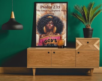 Black Girl Art Poster Frame, Christian Home Office Decor