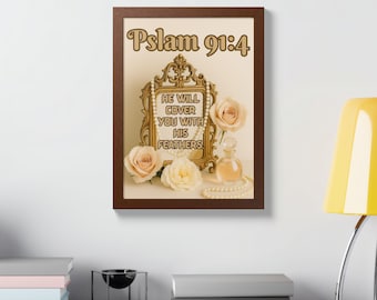 Psalm 91:4 Framed Poster, Christian Home Decor, Motivational Print