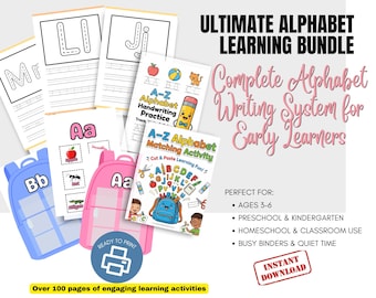 Alphabet Worksheets Bundle A-Z | Handwriting, Matching, Cut Paste Printable