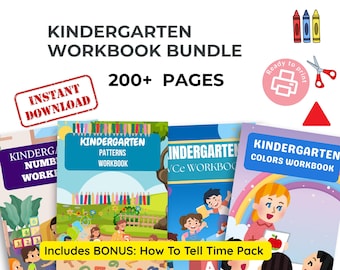 Kindergarten Workbook Bundle – CVCe Words, Numbers, Colors, Patterns (Printable PDF)