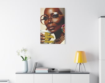 Inspirational Canvas Wall Art, 'Sip, Hustle, Conquer' Quote