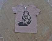 Sloth Playing the Ukulele T-Shirt / Hipster Tee / Organic American Apparel soft brown color Tee for Kids