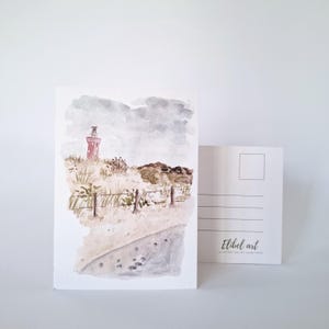Watercolor Ansichtkaart | Rode vuurtoren