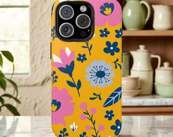 Phone Case: Vibrant Pink and Blue Floral Design - Impact Resistant