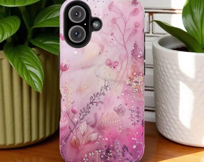 Fairy Pink Phone Case, Floral Glossy Design (Fits iPhone & Samsung)