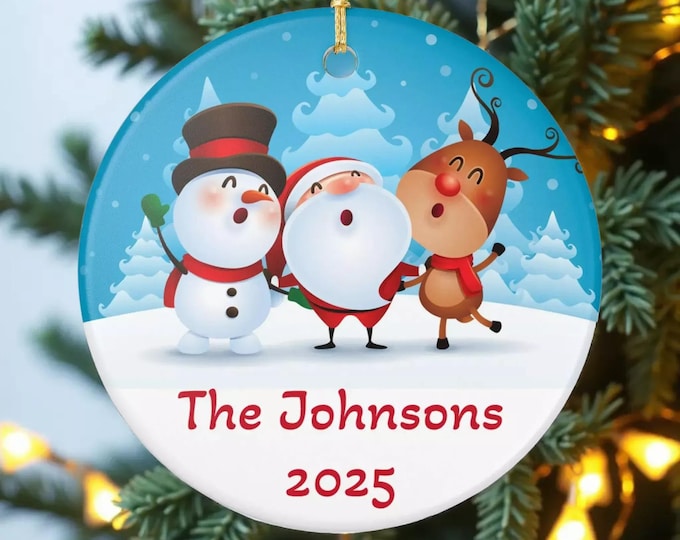 Personalized Christmas Ceramic Ornaments – Santa, Snowman and Reindeer (Custom Name - 3 Designs)