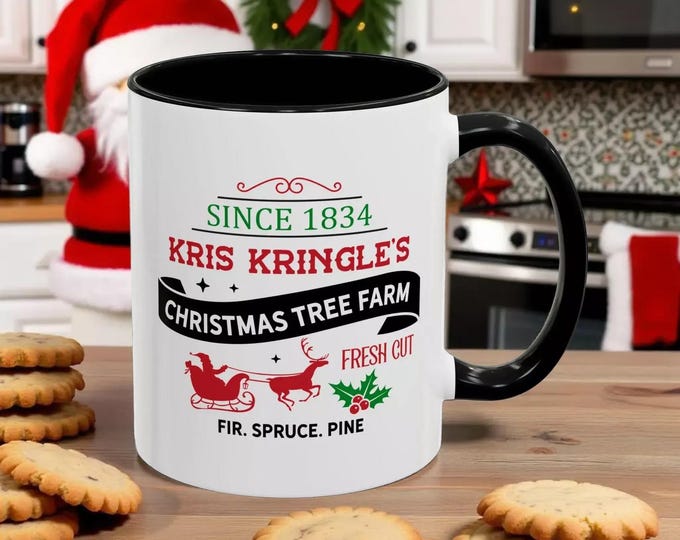 Kris Kringle's Tree Farm Mug - Holiday Coffee Cup, Winter Style