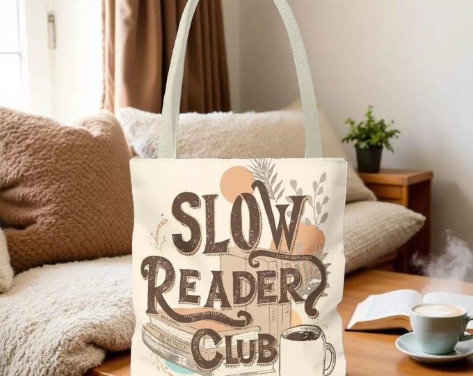 Slow Reader Club Tote Bag - Canvas, Book Lover Style, Cozy Carryall, Bookish Shopper