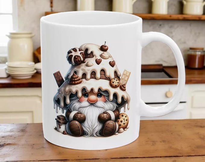 Melting Chocolate Gnome Ceramic Mug - Fun Cookie Design for Coffee Lovers