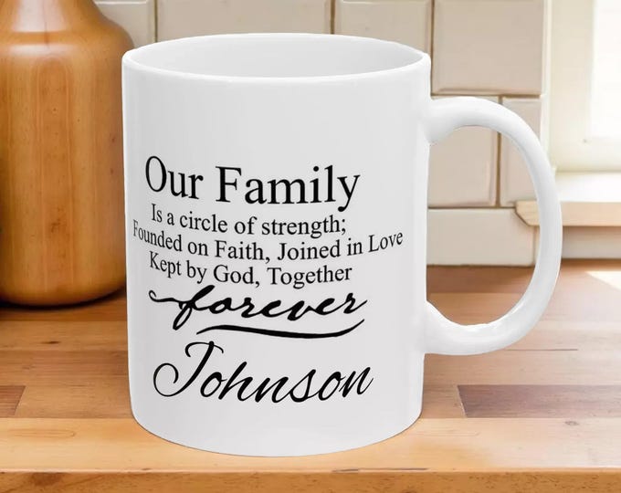 Personalized Family Coffee Mug: Custom Name, White Ceramic 11oz