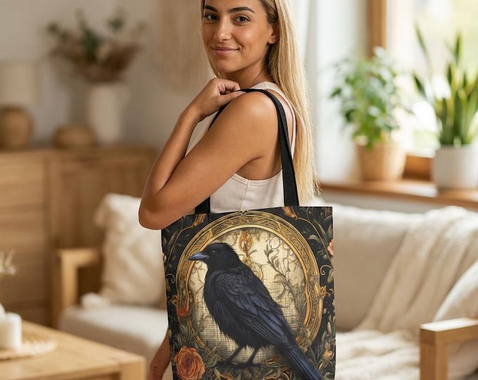 Gothic Raven Tote Bag — Victorian Crow Fantasy Design Shopping Book Carryall