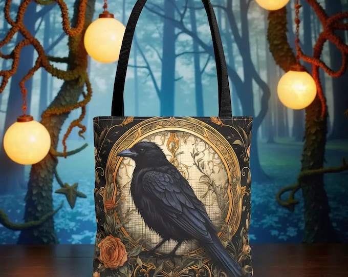 Gothic Raven Tote Bag — Victorian Crow Fantasy Design
