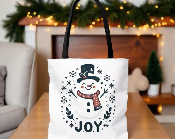 Christmas Tote Bag: Snowman Illustration - Holiday Cheer, Shopping Book Bag