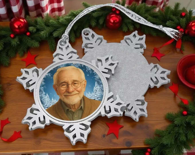 Pewter Snowflake Photo Ornament — Personalized Memorial Christmas Keepsake
