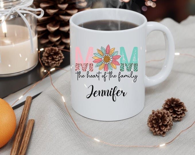 Mom's Name Coffee Mug: Personalized Holiday Drinkware (11oz Ceramic)