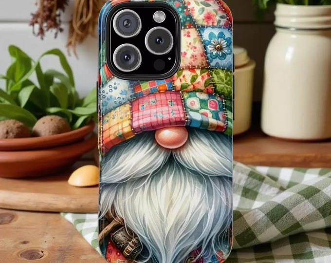 Cozy Patchwork Gnome Tough Impact Resistant Phone Case Colorful Spring Design iPhone Samsung Cover