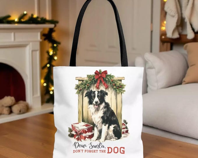 Dear Santa Don't Forget The Dog Christmas Tote Bag, Shopping Book Bag