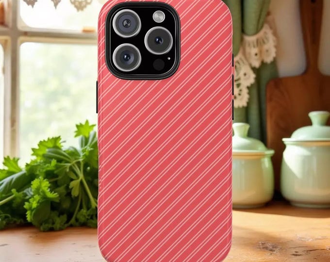 Stylish Impact Resistant Tough iPhone Samsung Case with Coral Striped Design