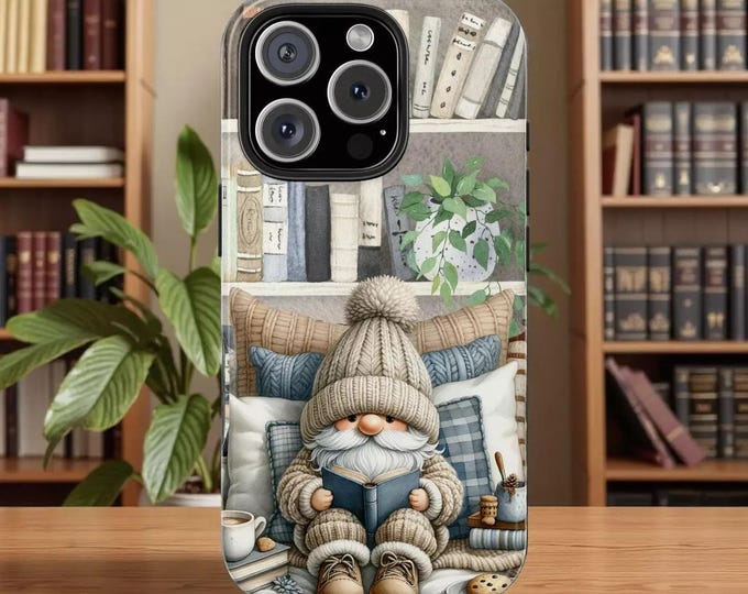 Bookish Gnome Tough Phone Case: Cozy Reader Gift