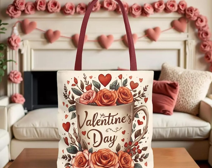 Valentine's Day Floral Mug Tote Bag Book Lover Shopping Carryall Three Sizes