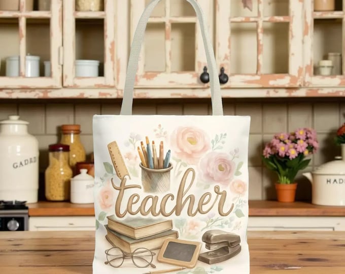 Floral Teacher Tote Book Bag: Watercolor Book and Pencil Design