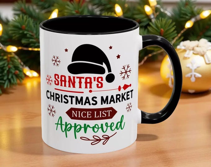 Holiday Coffee Mug: Santa Hat and Snowflakes - Seasonal Cheer
