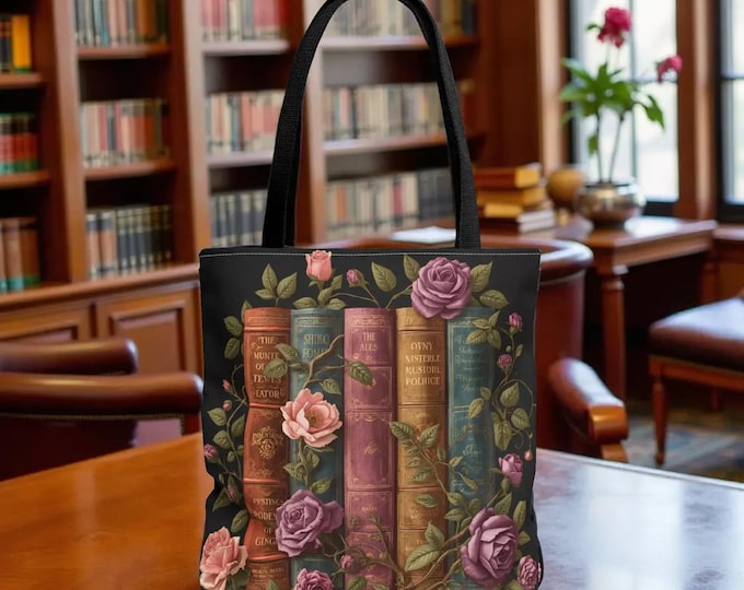 Vintage Floral Books Tote Bag — Rosebound Library Carryall Shopping
