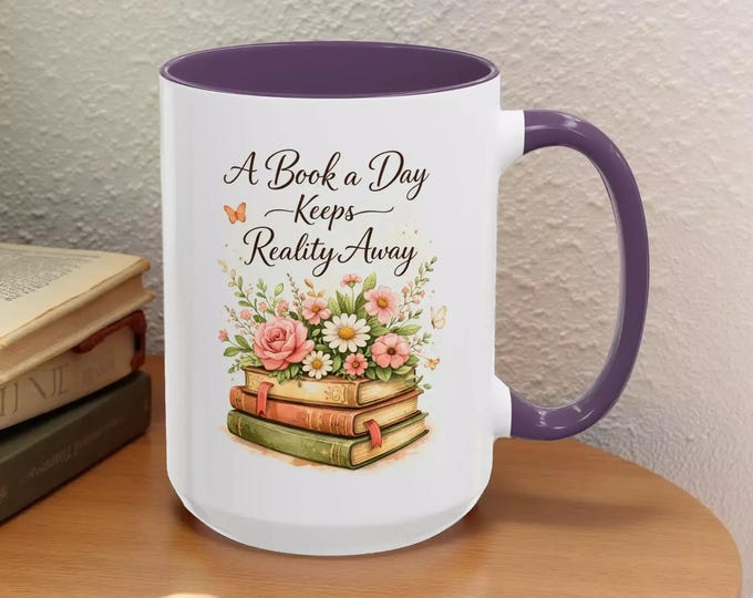 Book Lover Coffee Mug: Floral Stack of Books Design Bookish Quote