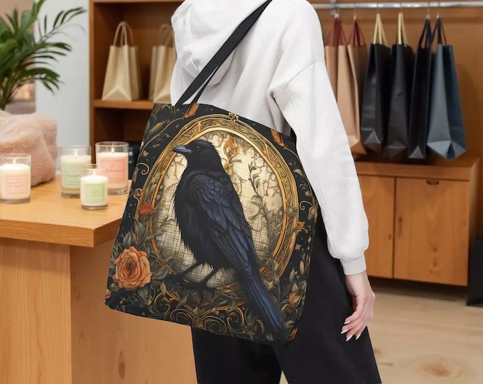 Gothic Raven Tote Bag — Victorian Crow Fantasy Design Shopping Book Carryall