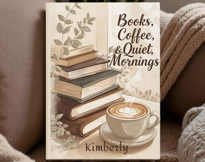 Books & Coffee Journal - Cozy Sepia Tones, Lined Notebook For Book Lovers (optional personalization)
