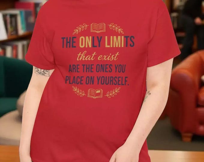 Lover of Book Quotes Inspirational Cotton Tee, Laurel Accents (Soft, Relaxed Fit)