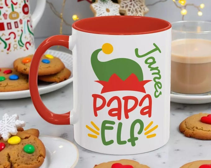 Festive Papa Elf Coffee Mug - Holiday Gift, Personalized Mugs, Christmas Cup, Fun Kitchenware