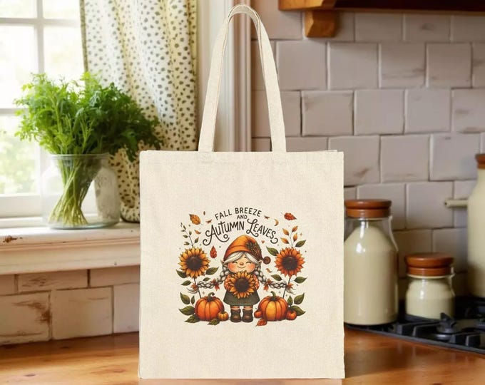 Autumn Leaves Tote Bag: Cotton Canvas with Fall Breeze Design, Shopping Book Bag