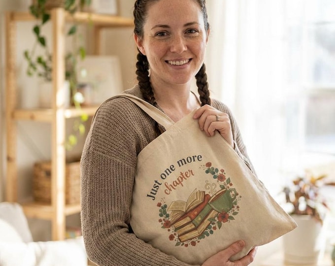 Tote Bag — "Just One More Chapter" Book Lover Canvas Carryall (Personalized Name Option)